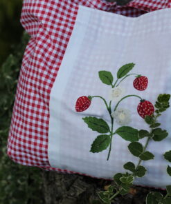 Torba bawełniana w haftowane TRUSKAWKI letnia torebka na zakupy ecogift.pl w czerwoną kratkę sielska torba